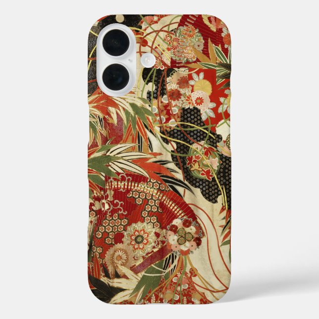ANTIQUE JAPANESE FLOWERS Red Green Black Floral Case-Mate iPhone Case (Back)