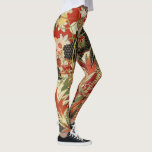 Antique Japanese Flowers Red Green Black Floral  Leggings at Zazzle