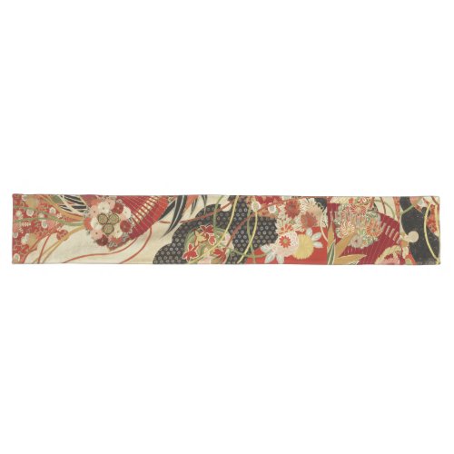 ANTIQUE JAPANESE FLOWERS Red Green Black Floral Me Long Table Runner