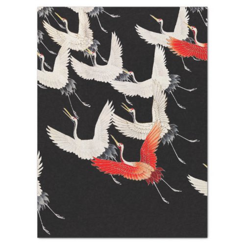 ANTIQUE JAPANESE FLYING CRANES KIMONO ART TISSUE PAPER