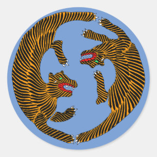 Antique Japanese Folk Art Tigers Classic Round Sticker
