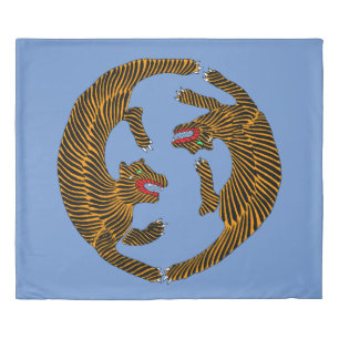 Antique Japanese Folk Art Tigers Duvet Cover