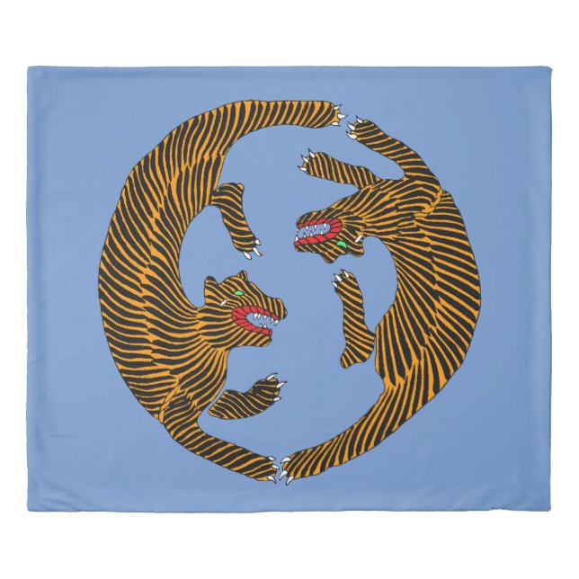 Antique Japanese Folk Art Tigers Duvet Cover (Front)