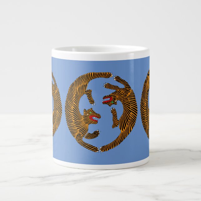 Antique Japanese Folk Art Tigers Giant Coffee Mug (Front)