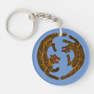 Antique Japanese Folk Art Tigers Keychain