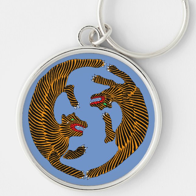 Antique Japanese Folk Art Tigers Keychain (Front)