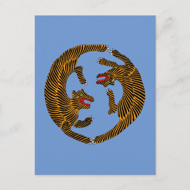 Antique Japanese Folk Art Tigers Postcard (Front)