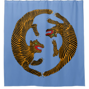 Antique Japanese Folk Art Tigers Shower Curtain