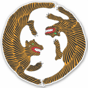 Antique Japanese Folk Art Tigers Sticker