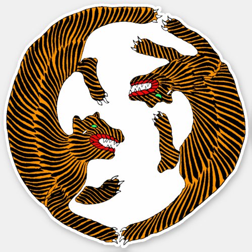 Antique Japanese Folk Art Tigers Sticker