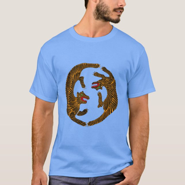 Antique Japanese Folk Art Tigers T-Shirt (Front)