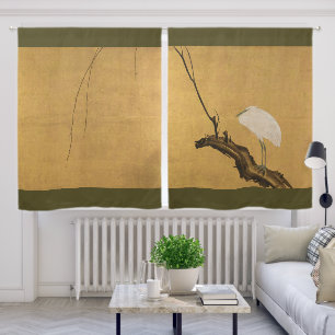 Antique Japanese Heron on a Willow Branch Print Blackout Curtains