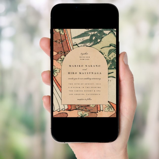 Antique Japanese Kimono Bamboo Wedding Invitation (Front Digital)