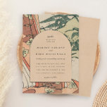 Antique Japanese Kimono Bamboo Wedding Invitation<br><div class="desc">Antique Japanese cropped painting of the edge of a kimono with bamboo in the background. Coral pinks,  reds and sage green. All text is editable and arch shape is moveable and scale-able.</div>