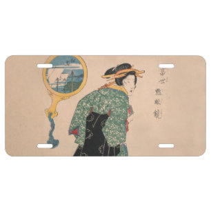 Antique Japanese Kimono Woman Ukiyo-e Woodblock License Plate