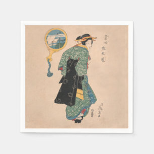 Antique Japanese Kimono Woman Ukiyo-e Woodblock Napkins