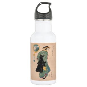 Antique Japanese Kimono Woman Ukiyo-e Woodblock Stainless Steel Water Bottle