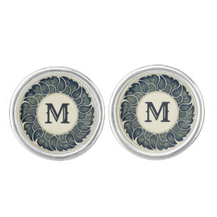 Antique Japanese leaf Ink Art Monogram Cufflinks