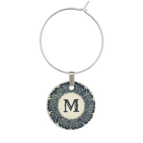 Antique Japanese leaf Ink Art Monogram Wine Charm