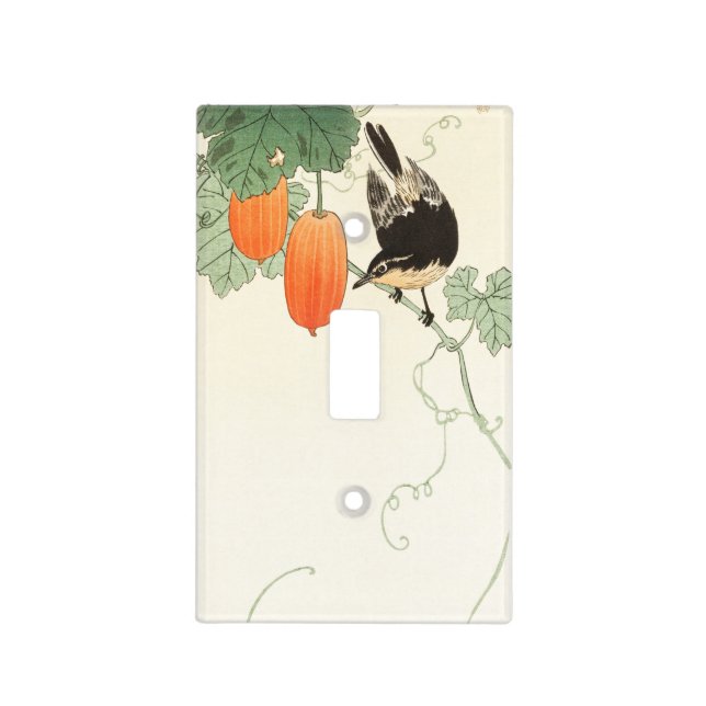 Antique Japanese Print Orange Fruit with Bird Light Switch Cover (Front)