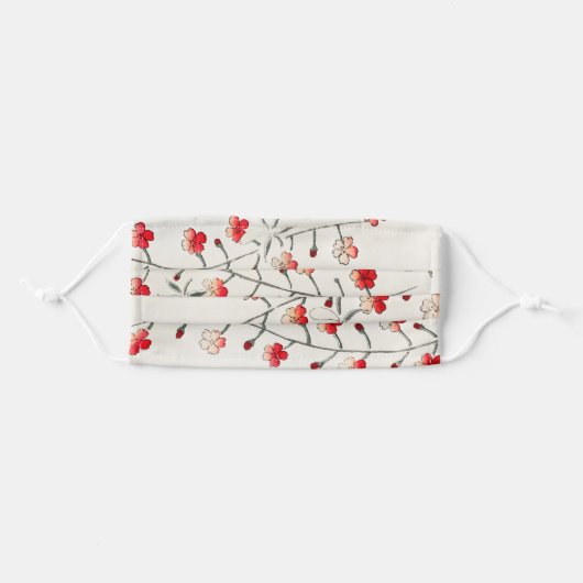 Antique Japanese Sakura Cherry Blossom Woodblock Adult Cloth Face Mask (Front, Folded)