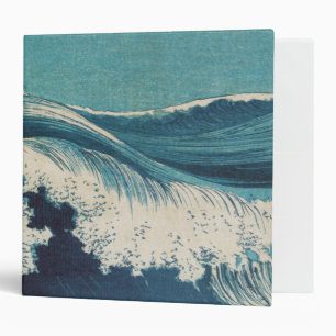 Antique Japanese Woodblock Blue Ocean Waves Print 3 Ring Binder