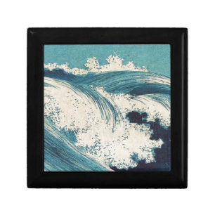 Antique Japanese Woodblock Blue Ocean Waves Print Gift Box