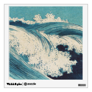 Antique Japanese Woodblock Blue Ocean Waves Print Wall Sticker