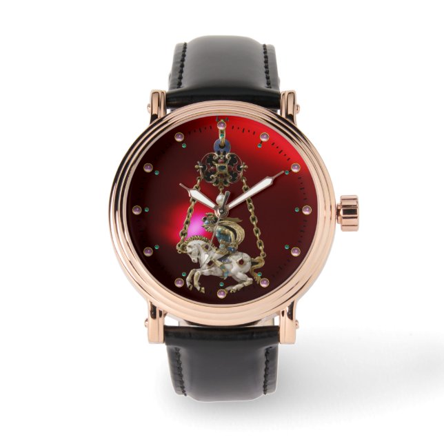 ANTIQUE JEWEL ,GEMSTONES ,KNIGHT ON THE HORSE Red Watch (Front)