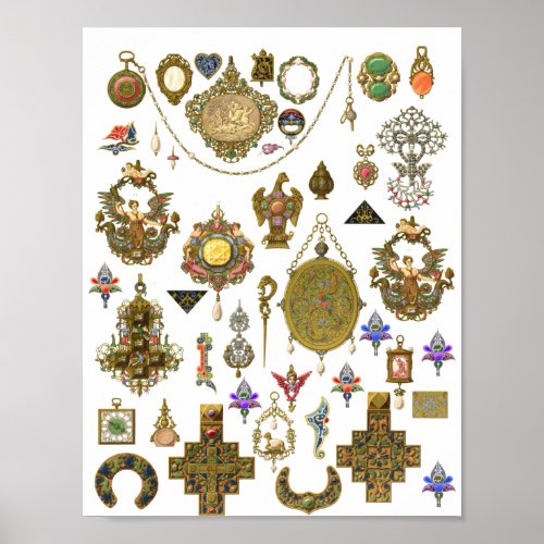 Antique Jewelry Collage Sheet Art Poster