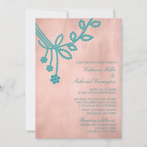 Antique Jewels Wedding Invitation, Turquoise