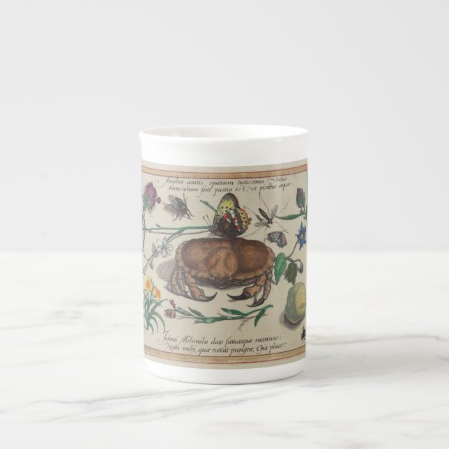 Antique Joris Hoefnagel prints1500 insects flowers Bone China Mug (Front)