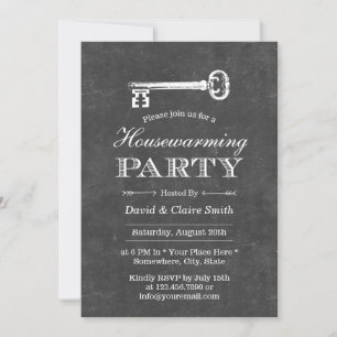 Antique Key Chalkboard Housewarming Party Invitation
