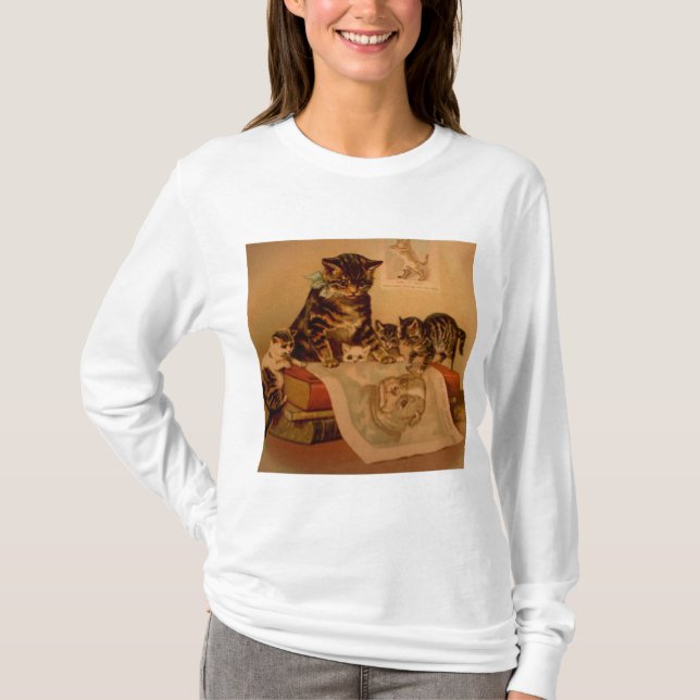 Antique Kittens & Books Kitty School T-Shirt (Front)