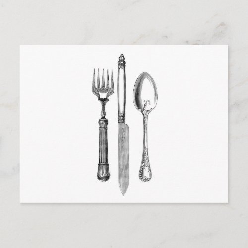 Antique knife fork and spoon combo Decoration Postcard