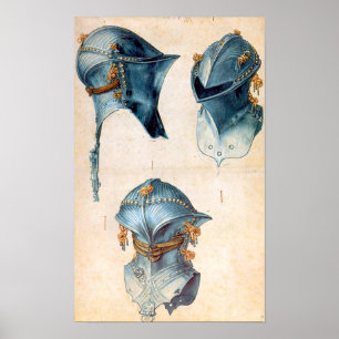 ANTIQUE KNIGHT ARMORS /THREE STUDIES OF A HELMET POSTER