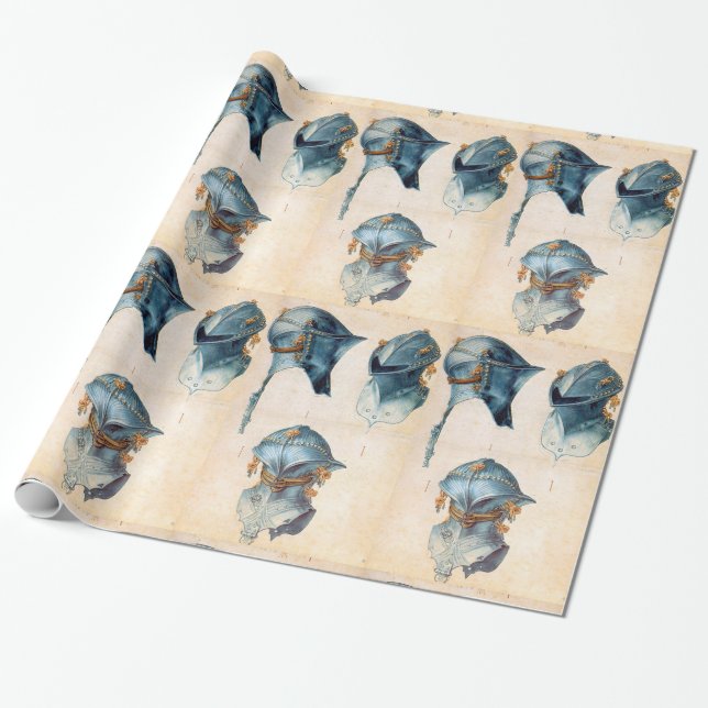 ANTIQUE KNIGHT ARMORS / THREE STUDIES OF A HELMET WRAPPING PAPER (Unrolled)