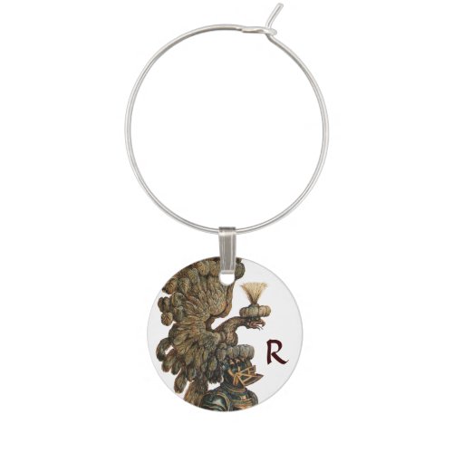 ANTIQUE KNIGHT HELMET AND EAGLE WINGS Monogram Wine Glass Charm