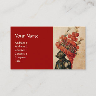 ANTIQUE KNIGHT HELMET ,DRAGONS AND RED FEATHERS BUSINESS CARD