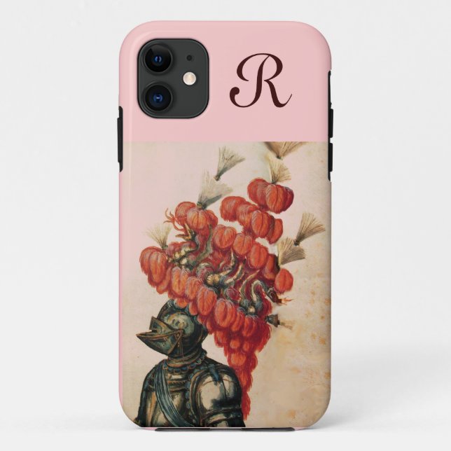 ANTIQUE KNIGHT HELMET ,DRAGONS AND RED FEATHERS Case-Mate iPhone CASE (Back)