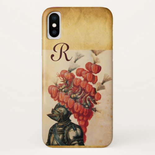 ANTIQUE KNIGHT HELMET DRAGONS AND RED FEATHERS iPhone X CASE