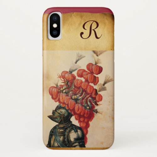 ANTIQUE KNIGHT HELMET DRAGONS AND RED FEATHERS iPhone XS CASE