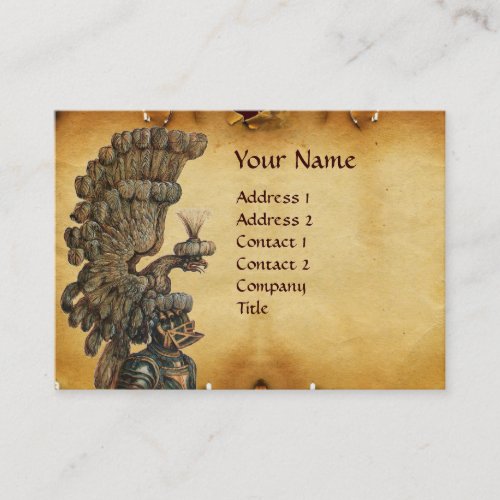 ANTIQUE KNIGHT HELMET WITH EAGLE WINGS PARCHMENT BUSINESS CARD