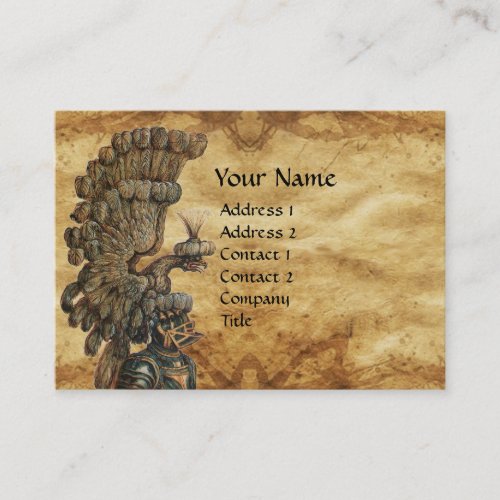 ANTIQUE KNIGHT HELMET WITH EAGLE WINGS PARCHMENT BUSINESS CARD