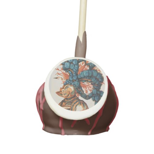 ANTIQUE KNIGHT HELMET WITH RED BLUE CAKE POPS