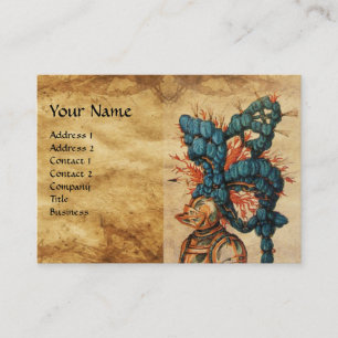 ANTIQUE KNIGHT HELMET WITH RED BLUE FEATHERS BUSINESS CARD