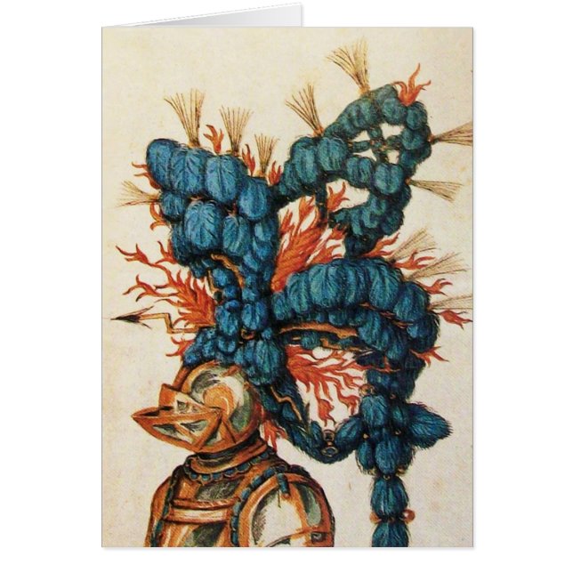 ANTIQUE KNIGHT HELMET WITH RED BLUE FEATHERS CARDS (Front)