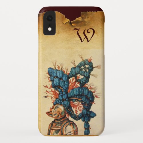 ANTIQUE KNIGHT HELMET WITH RED BLUE FEATHERS iPhone XR CASE