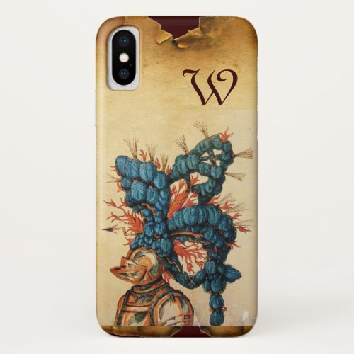 ANTIQUE KNIGHT HELMET WITH RED BLUE FEATHERS iPhone X CASE