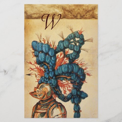 ANTIQUE KNIGHT HELMET WITH RED BLUE FEATHERS STATIONERY